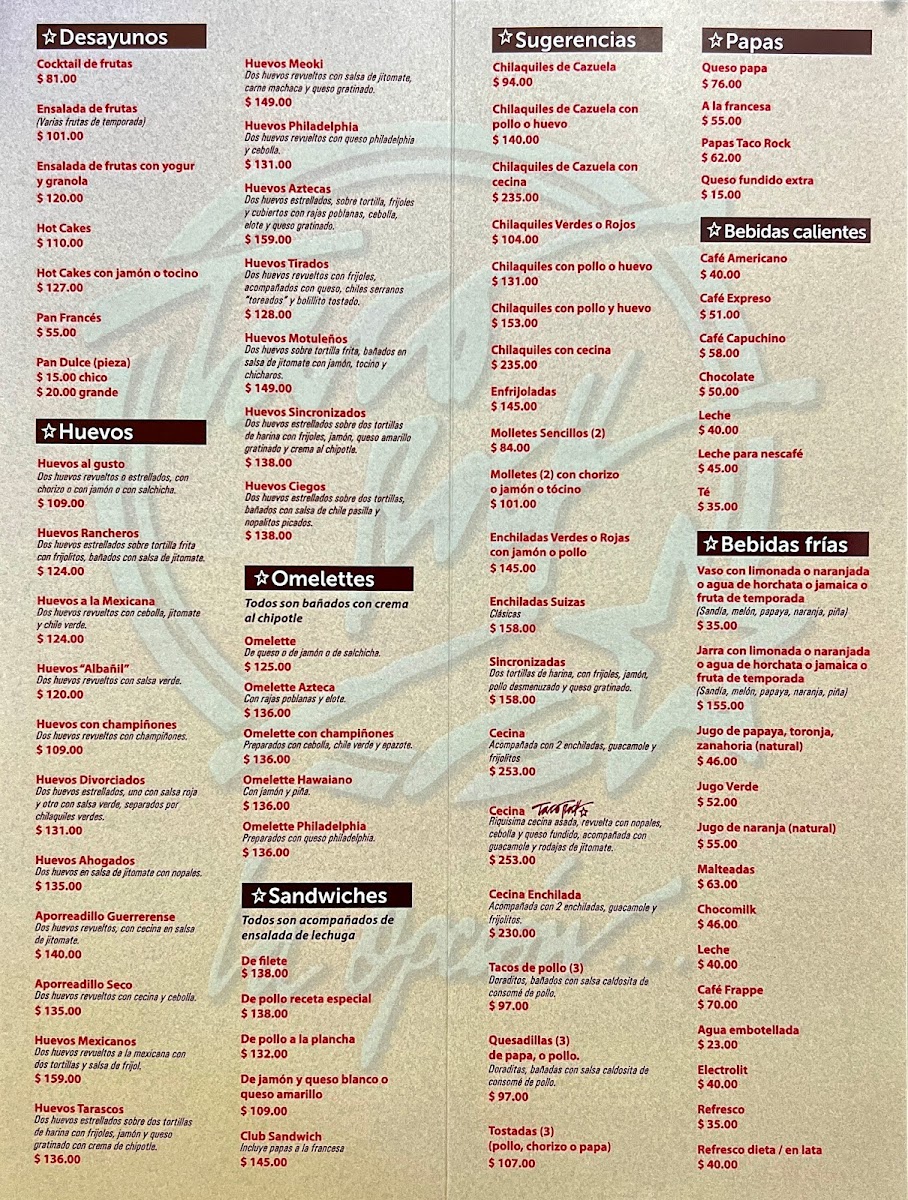 Taco Rock Menu - Image 1